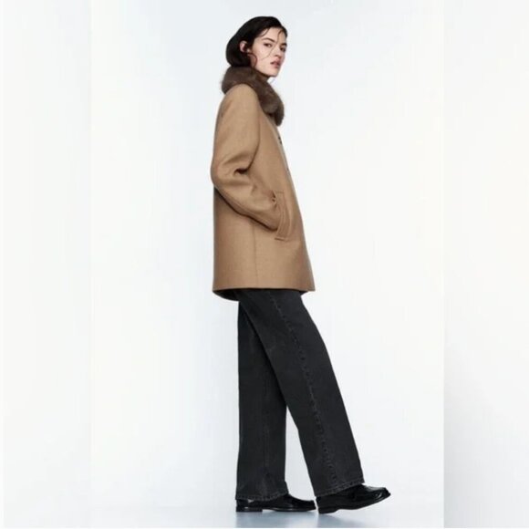ZARA WOOL BLEND COAT WITH FAUX FUR COLLAR Size XS, M NEW WITH TAG! - Picture 4 of 11